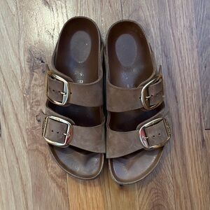Birkenstock Brown Sandals with Gold Buckles